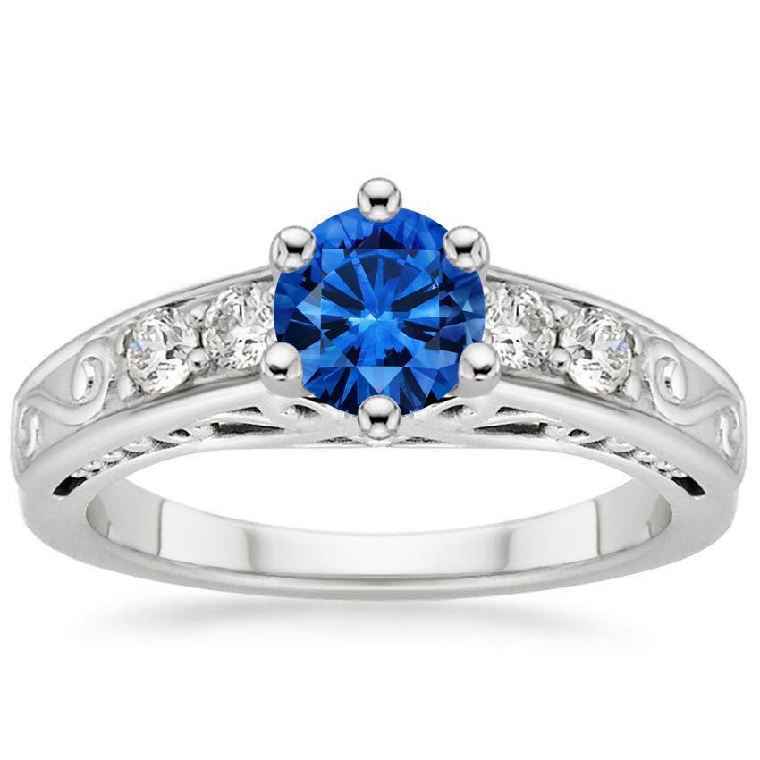 14K White Gold 2.60 Carats Ceylon Sapphire Diamonds Ring Gemstone Ring