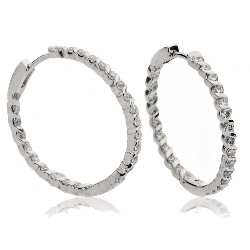 14K White Gold 3.00 Carats Brilliant Cut Diamonds Lady Hoop Earrings Hoop Earrings