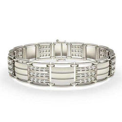 14K White Gold 3 Carats Brilliant Cut Diamonds Men's Bracelet New
