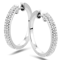 14K White Gold 3 Carats Prong Set Diamonds Ladies Hoop Earrings