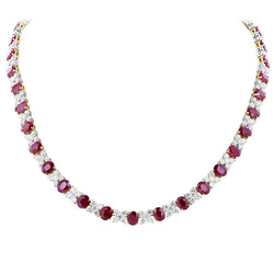 14K White Gold 32 Ct Oval Ruby With Round Diamonds Necklace New