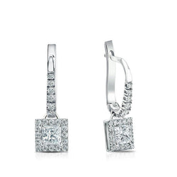 14K White Gold 3.50 Carats Diamonds Ladies Dangle Earrings New