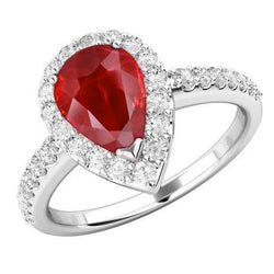 14K White Gold 3.80 Carats Red Ruby And Diamonds Wedding Ring New