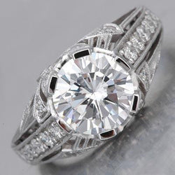 4.25 Carats Diamond Antique Style Anniversary Ring 14K White Gold