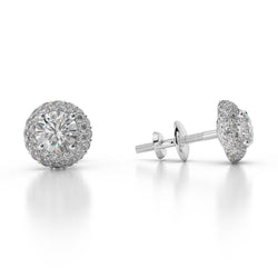 14K White Gold 4.50 Carats Round Cut Natural Earth Mined Diamonds Women Studs Halo Earrings