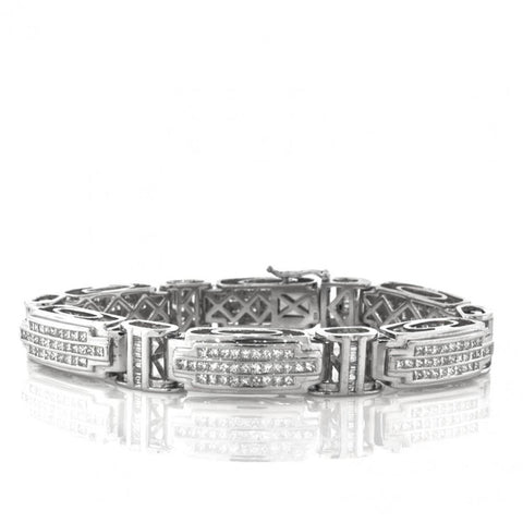 14K White Gold 5.85 Carats Fine Jewelry Princess Diamond Men Bracelet Mens Bracelet