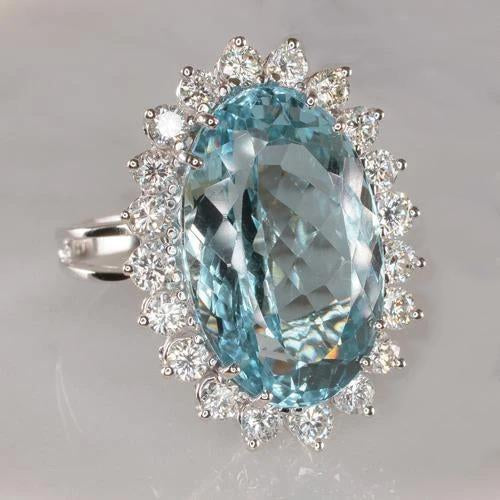  Elegant Woman's  White Gold Aquamarine With Diamonds   Engagement Ring Gemstone Ring