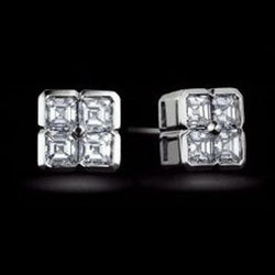 14K White Gold Asscher Cut Diamond Stud Earring 2 Carats