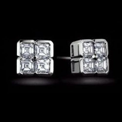 New  White Gold Asscher Cut Diamond Stud Earring  Stud Earrings