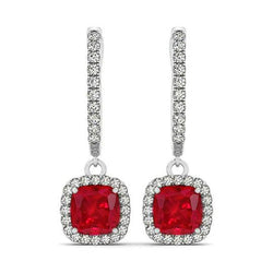 14K White Gold 6.60 Ct Ruby And Diamonds Dangle Earrings