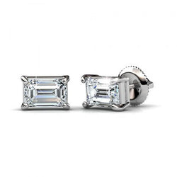 14K White Gold Emerald Cut Solitaire Diamond Stud Earring 2 Carats