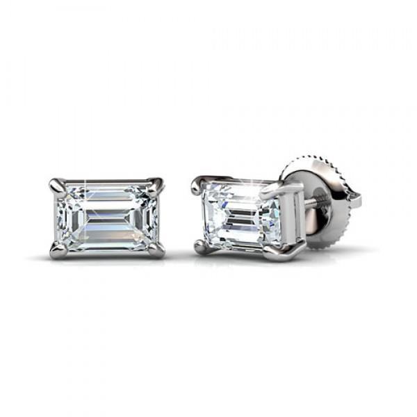  White Gold Emerald Cut Solitaire Diamond  Stud Earrings