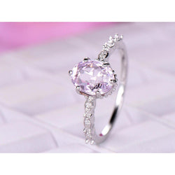 14K White Gold Kunzite With Natural Earth Mined Diamonds 15.65 Carats Ring