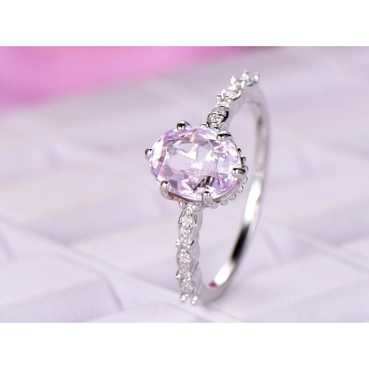 New Stylish   White Gold Kunzite With Diamonds   Ring Gemstone Ring