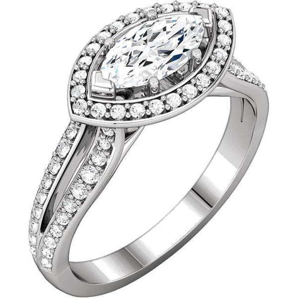 14K White Gold Marquise Halo Styled Engagement Ring Halo Ring