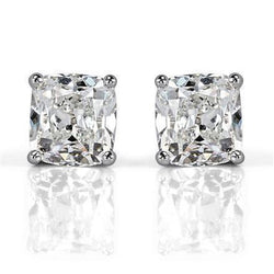 14K White Gold Old Mine Cut 3 Ct Diamonds Women Studs Earrings
