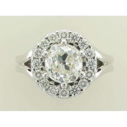 14K White Gold Old Miner Cut Diamond Ring Halo Lady Men Jewelry 2 Ct. Halo Ring