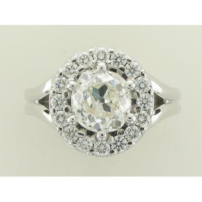 14K White Gold Old Miner Cut Diamond Ring Halo Lady Men Jewelry 2 Ct. Halo Ring