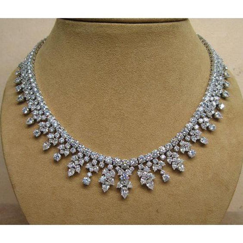 14K White Gold Pear And Round 76.00 Ct Diamonds Lady Necklace New Necklace