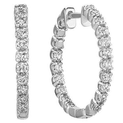 14K White Gold Prong Set 3.90 Carats Diamonds Women Hoop Earrings