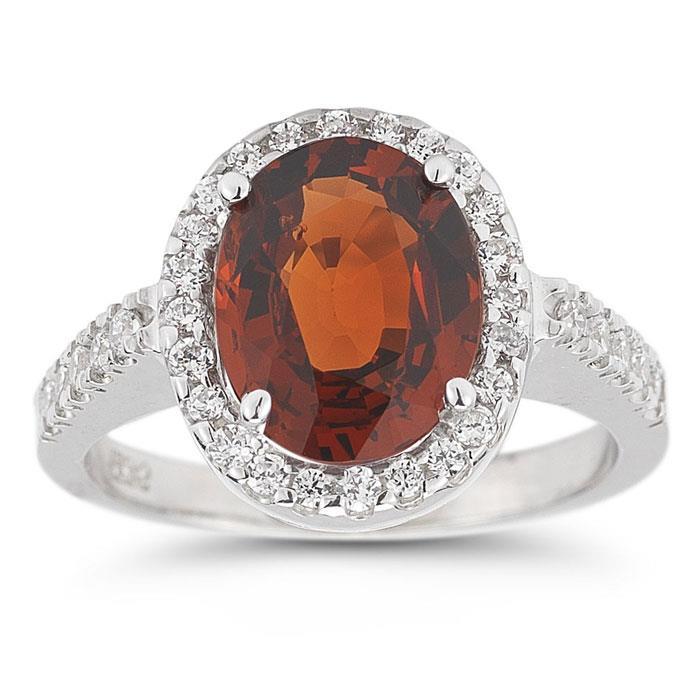 14K White Gold Prong Set Garnet With Diamonds 13.25 Ct Wedding Ring Gemstone Ring