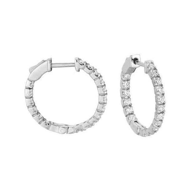  White Gold Prong Set Round Cut  Diamonds Hoop Earrings 