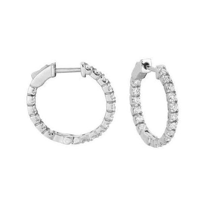  White Gold Prong Set Round Cut  Diamonds Hoop Earrings 