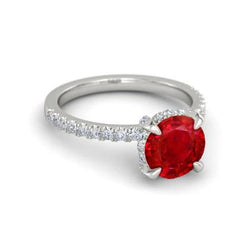 14K White Gold Ruby And Diamonds 3.80 Carats Engagement Ring