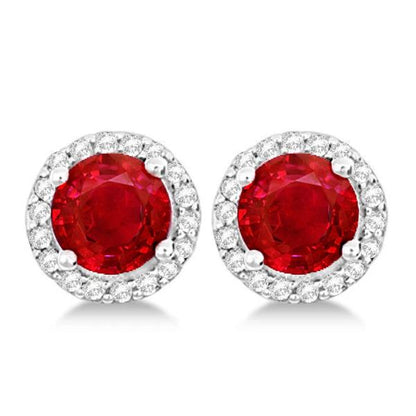   womans stylish weeding  White Gold Red Ruby And White Diamonds   Studs   Gemstone Earring
