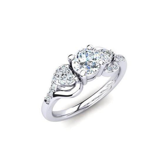 14K White Gold Round And Heart Cut 3.00 Carats Diamonds Ring New Ring
