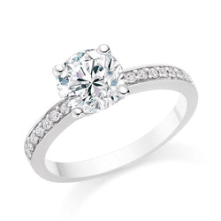 Round Cut Solitaire With Accent Natural Earth Mined Diamonds Wedding Ring 14K White Gold