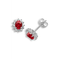 14K White Gold Ruby And Natural Earth Mined Diamonds 4.80 Ct Lady Studs Earrings New