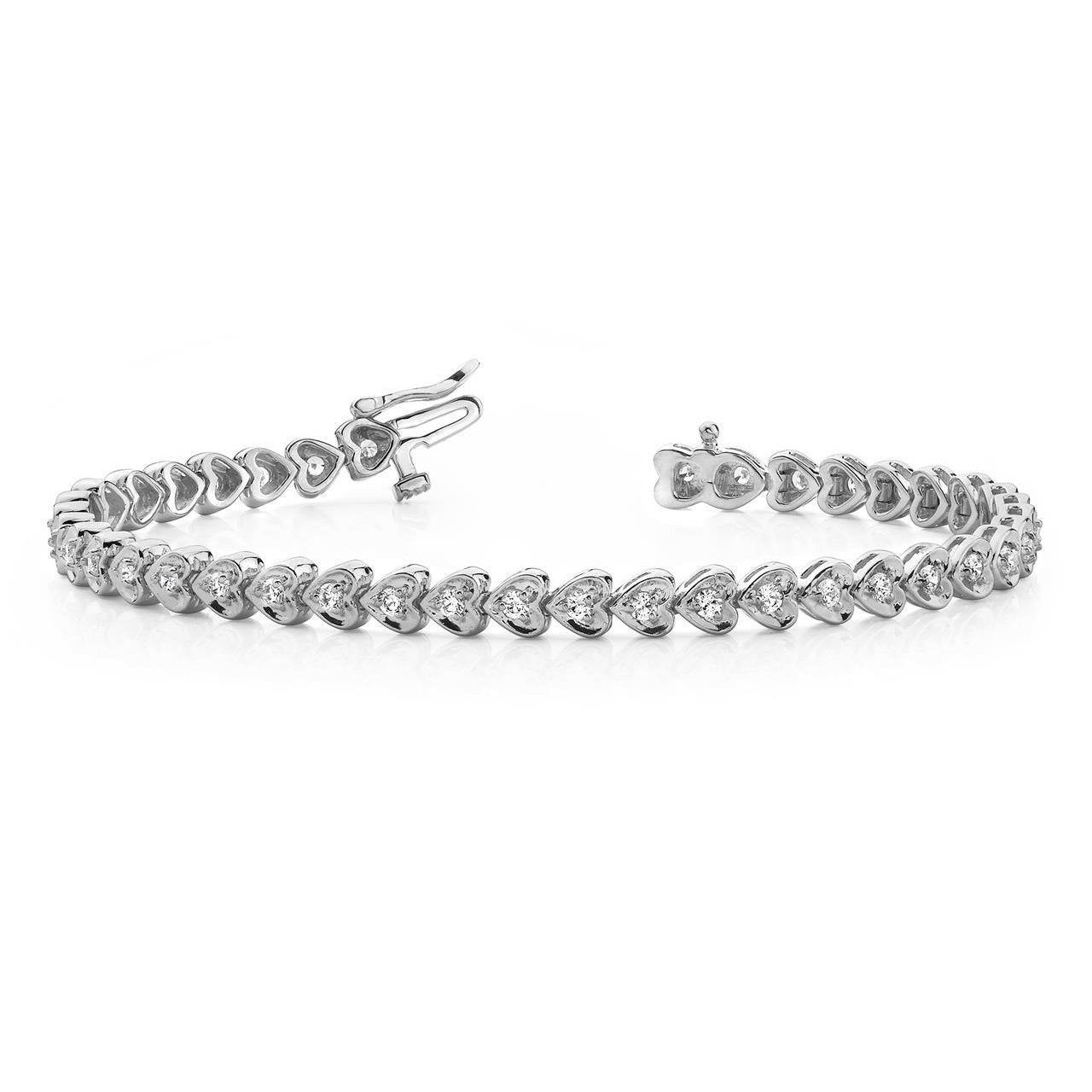 14K White Gold Three Prong Set 5.70 Carats Round Diamond Heart Style Bracelet Tennis Bracelet