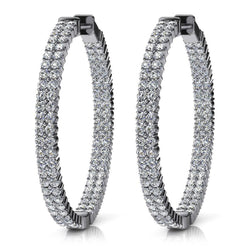 14K White Gold Women Hoop Earrings 8 Carats Round Cut Diamonds