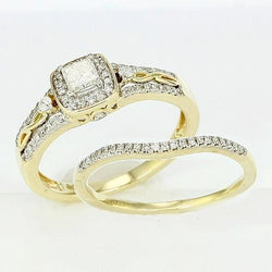 Diamond Bridal Engagement Set Ring 2 Carats Yellow Gold 14K Jewelry New