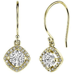 14K Yellow Gold 2.70 Carats Round Cut Diamonds Dangle Earrings