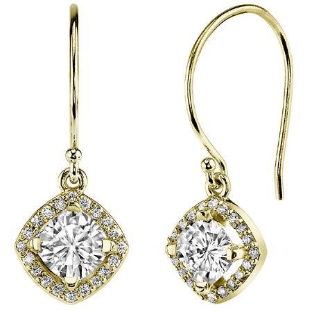 14K Yellow Gold 2.70 Carats Round Cut Diamonds Dangle Earrings Dangle Earrings