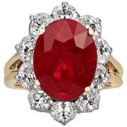 Two Tone Gold 3.50 Ct Brilliant Cut Ruby With Diamonds Ring New