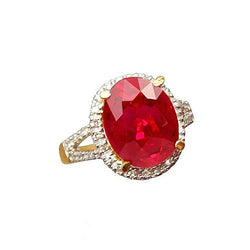 6.50 Carats Ruby And Diamond Ring Fine Jewelry 14K Yellow Gold