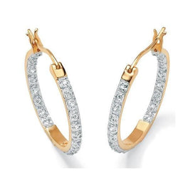 14K Yellow Gold Round Cut 3.70 Carats Diamonds Hoop Earrings New