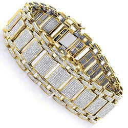 14K Yellow Gold Round Cut Men Bracelet 25 Carats Diamond Jewelry