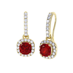 14K Yellow Gold 5 Carats Ruby And Diamonds Dangle Earrings