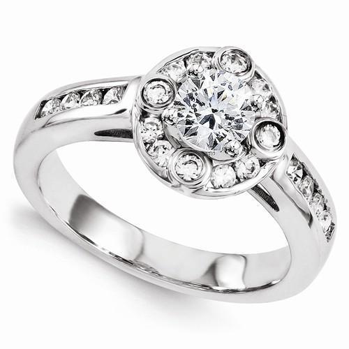 14Kw Diamond Engagement Ring Round Diamond Center With Accents Halo Ring
