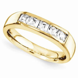 1 Carat Princess Diamond Anniversary Ring Yellow Gold 14K