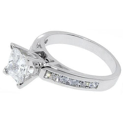 Real  1.5 Carat Princess Cut Diamond Ring Antique Look White Gold 14K
