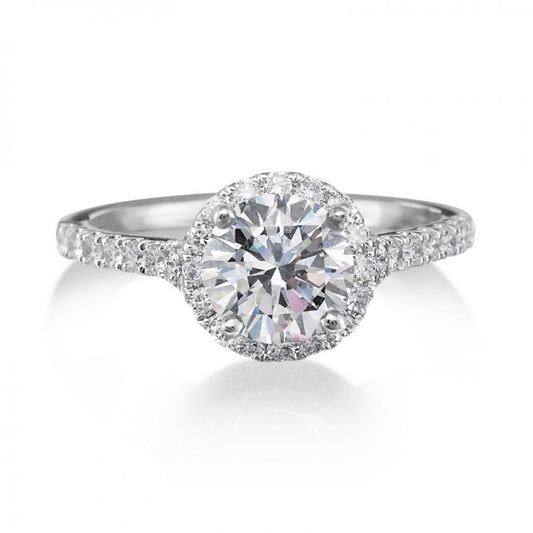 1.5 Carats Halo Diamond Engagement Ring Gold 14K Halo Ring