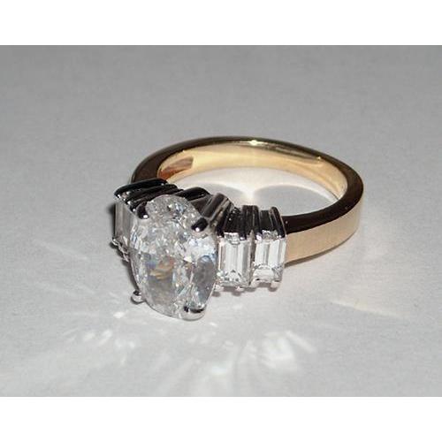 1.5 Carats Oval Diamond Ring Antique Look Two Tone Engagement Ring