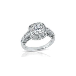 1.50 Carats Cushion And Round Diamond Antique Style Ring White Gold