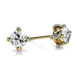 1.50 Carats Prong Set Diamond Stud Earring Yellow Gold 14K