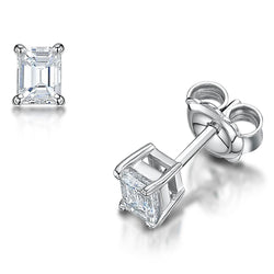1.50 Carats Prong Set Emerald Cut Diamond Studs Earring Gold Jewelry